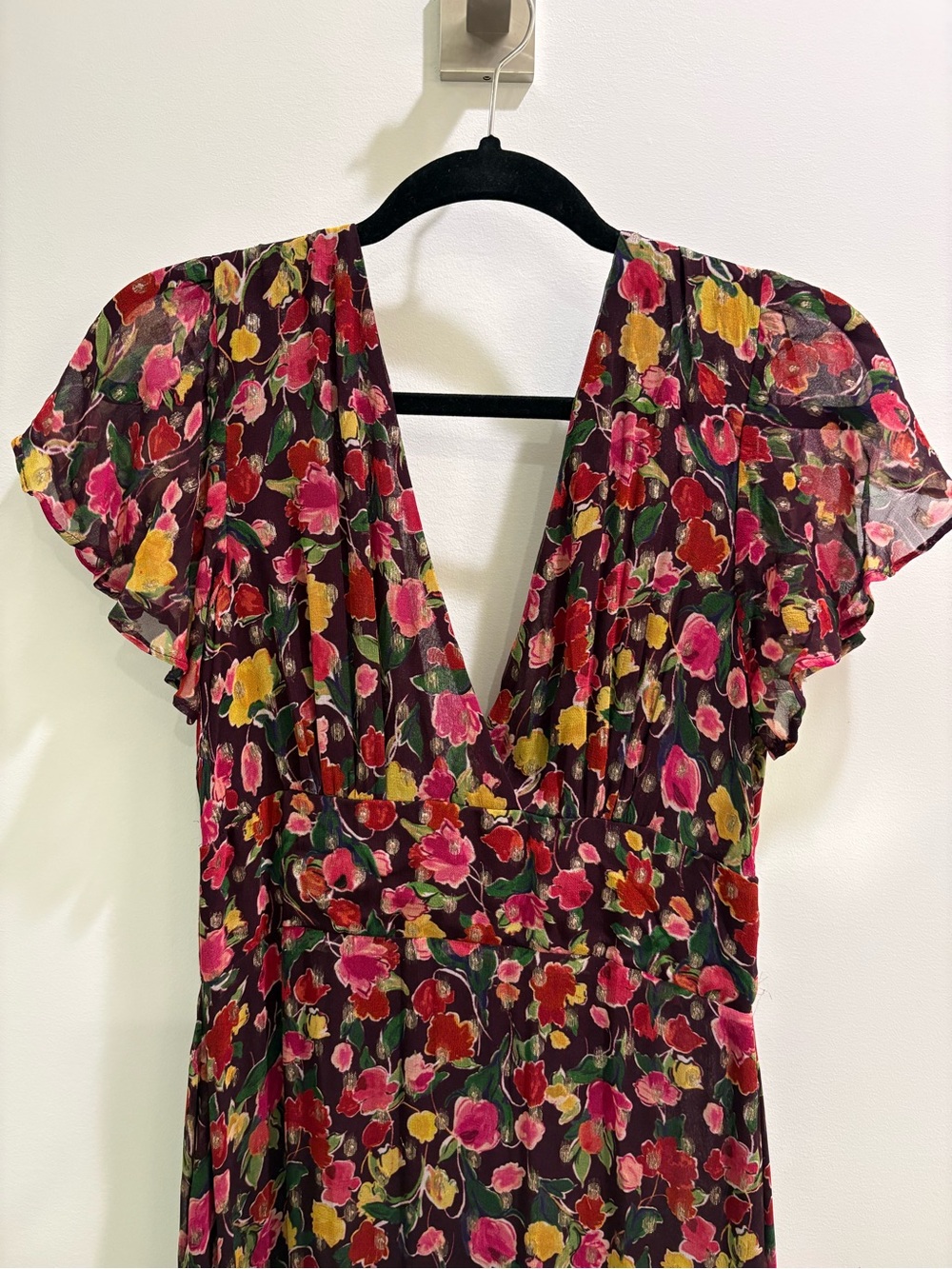 RIXO Floral V-Neck Silk Dress - Picture 2 of 6